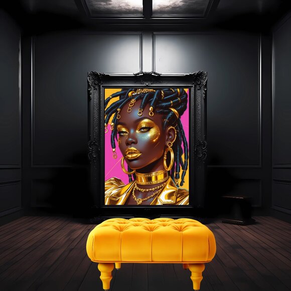 African American Queen w/ Dreadlocks & Gold-GOLDEN SOVEREIGN Artwork - 11"x17" - Picture 4 of 10